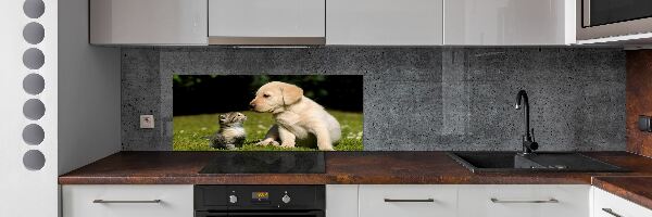 Panel do kuchni Pies i kot na łące