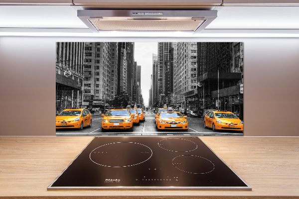 Glazen achterwand keuken New Yorkse taxi's