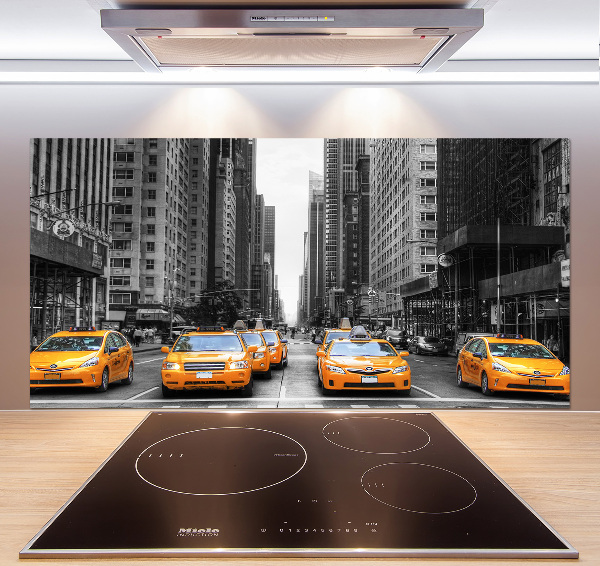 Glazen achterwand keuken New Yorkse taxi's