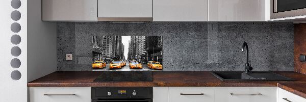 Glazen achterwand keuken New Yorkse taxi's