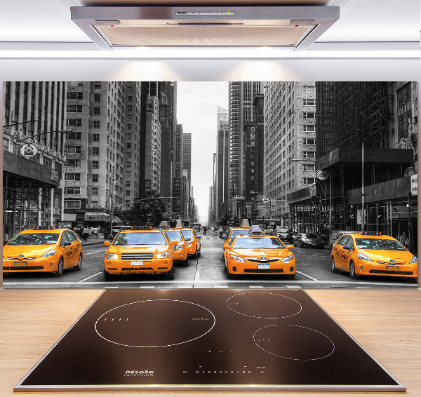 Glazen achterwand keuken New Yorkse taxi's