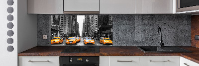 Glazen achterwand keuken New Yorkse taxi's