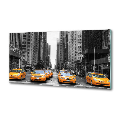 Glazen achterwand keuken New Yorkse taxi's