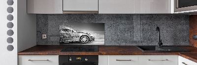 Spatscherm keuken Een auto die te hard rijdt
