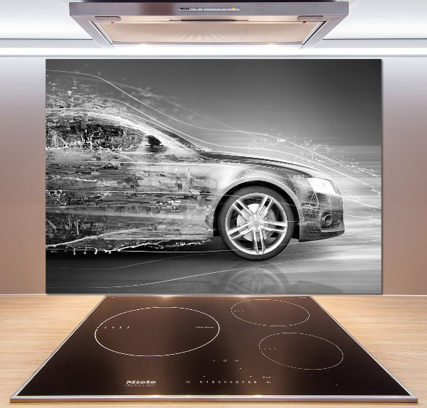 Spatscherm keuken Een auto die te hard rijdt