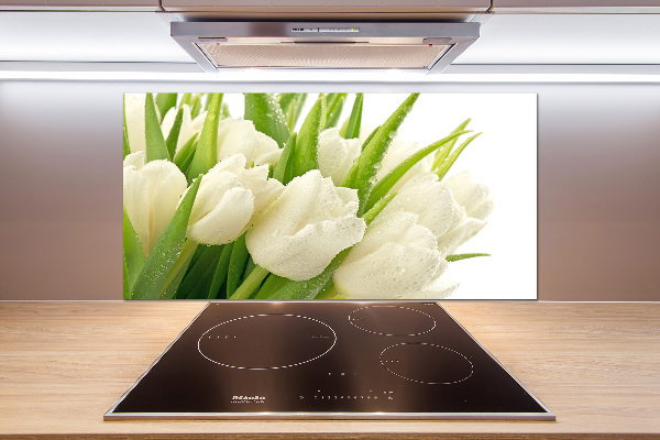 Glazen achterwand keuken Witte tulpen
