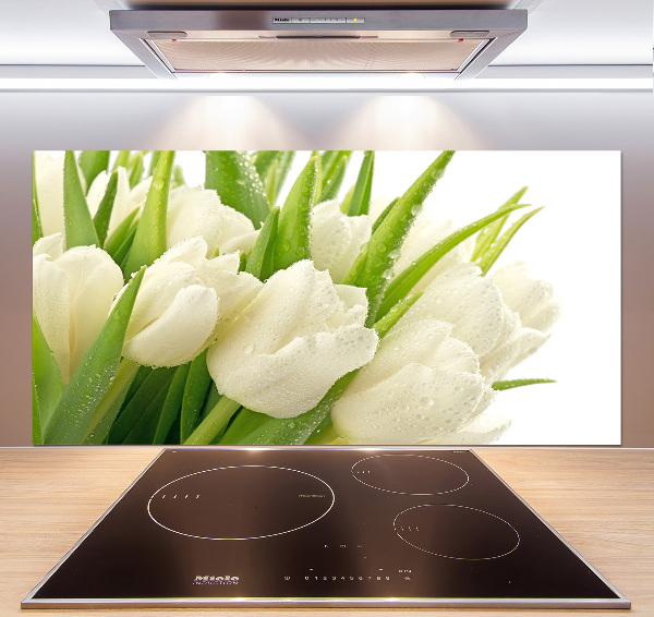 Glazen achterwand keuken Witte tulpen