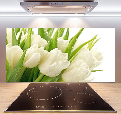 Glazen achterwand keuken Witte tulpen