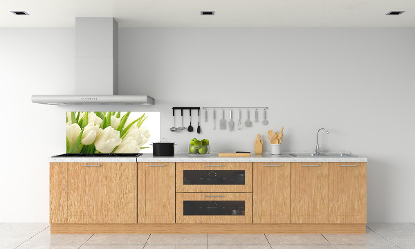 Glazen achterwand keuken Witte tulpen