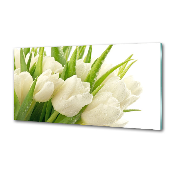 Glazen achterwand keuken Witte tulpen