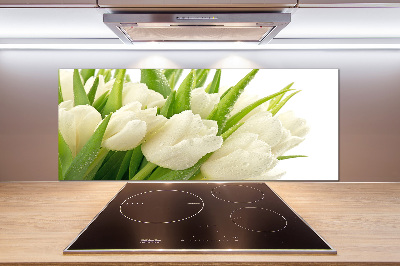 Glazen achterwand keuken Witte tulpen