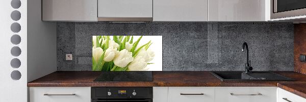 Glazen achterwand keuken Witte tulpen