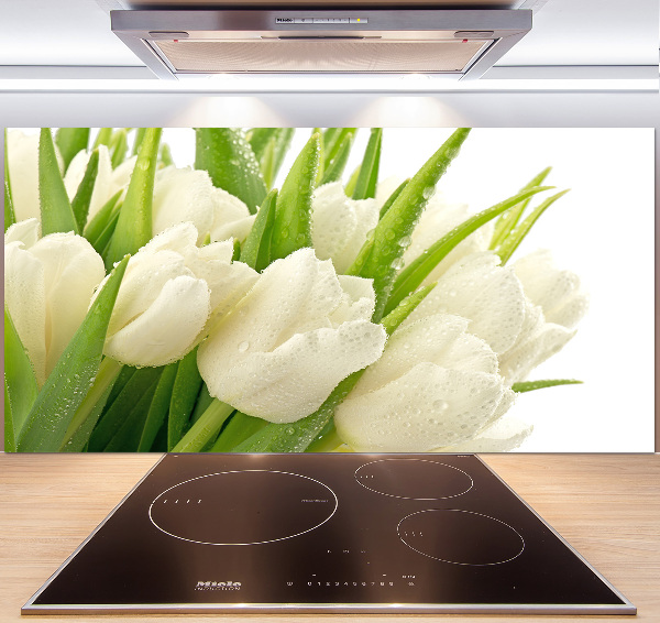 Glazen achterwand keuken Witte tulpen