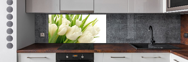 Glazen achterwand keuken Witte tulpen