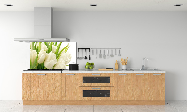 Glazen achterwand keuken Witte tulpen