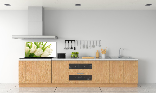 Glazen achterwand keuken Witte tulpen