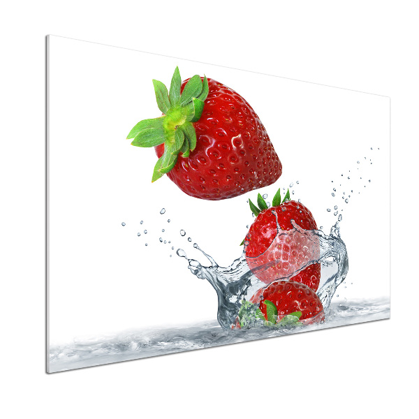 Glazen achterwand keuken Aardbeien en water