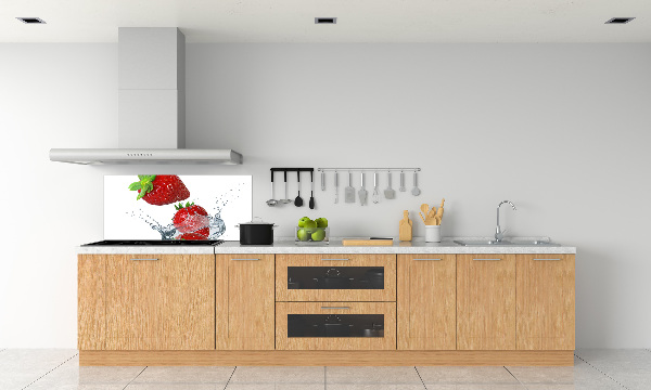 Glazen achterwand keuken Aardbeien en water