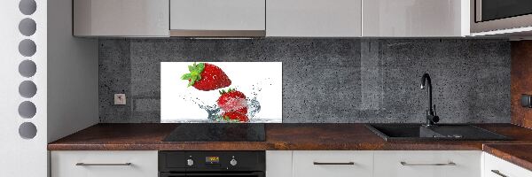 Glazen achterwand keuken Aardbeien en water