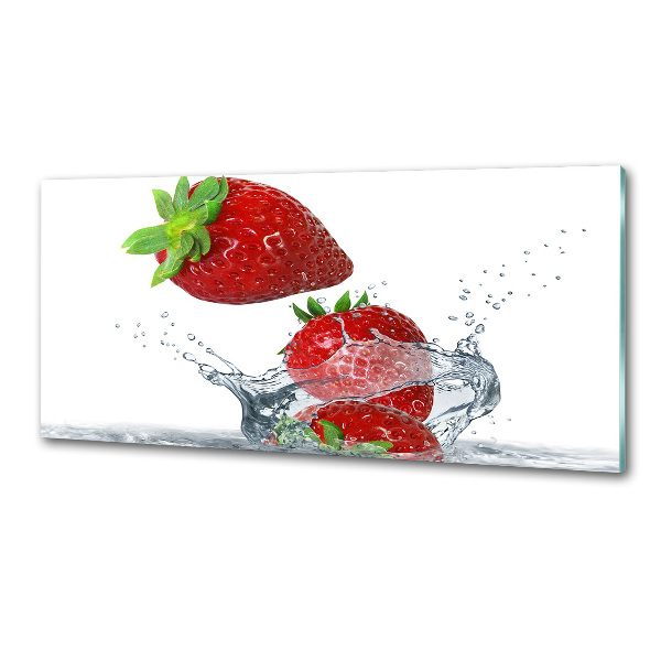 Glazen achterwand keuken Aardbeien en water