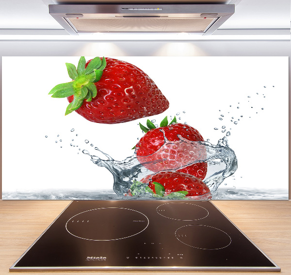 Glazen achterwand keuken Aardbeien en water