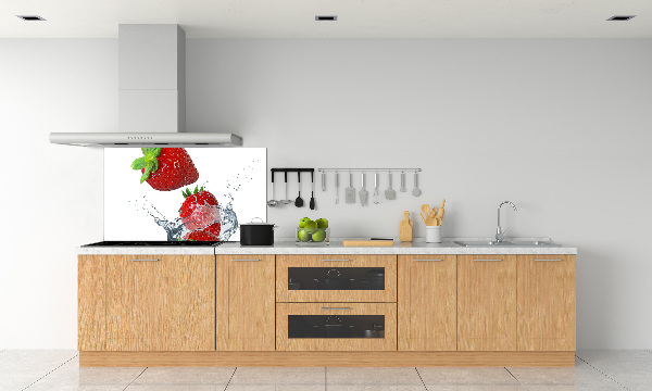 Glazen achterwand keuken Aardbeien en water