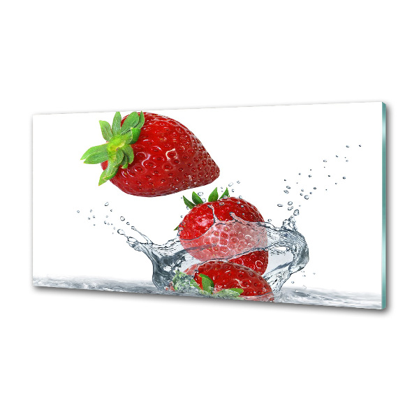 Glazen achterwand keuken Aardbeien en water