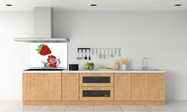 Glazen achterwand keuken Aardbeien en water