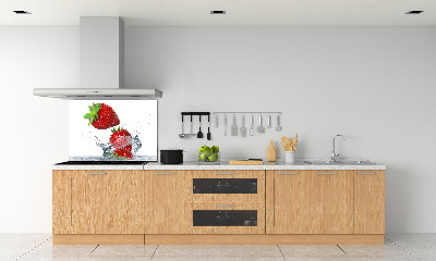 Glazen achterwand keuken Aardbeien en water