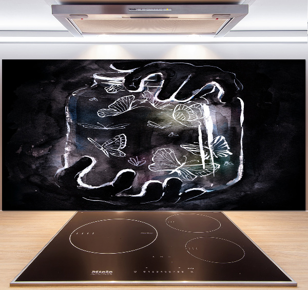 Glazen achterwand keuken Vlinders in een pot