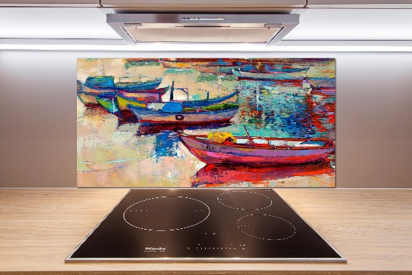 Spatscherm keuken Kleurrijke boten