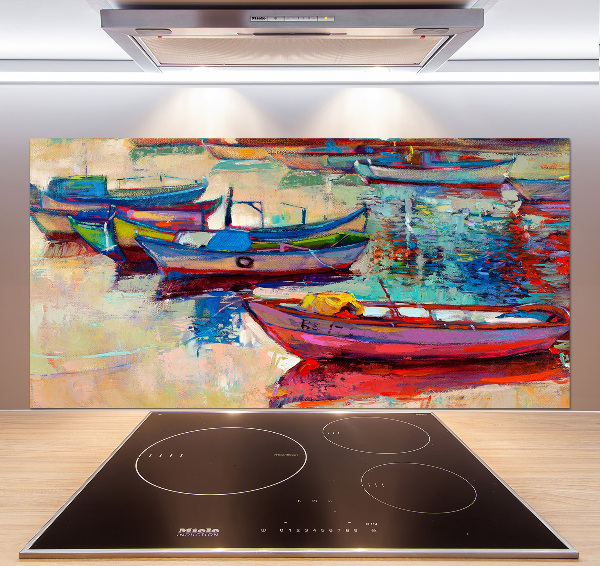 Spatscherm keuken Kleurrijke boten