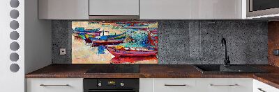 Spatscherm keuken Kleurrijke boten
