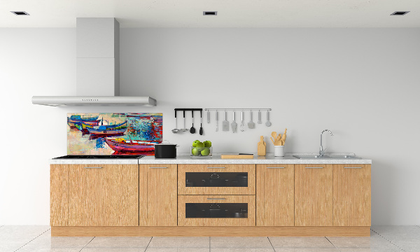 Spatscherm keuken Kleurrijke boten