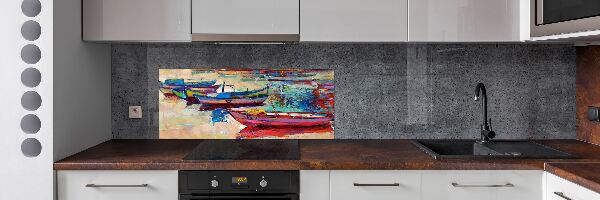 Spatscherm keuken Kleurrijke boten