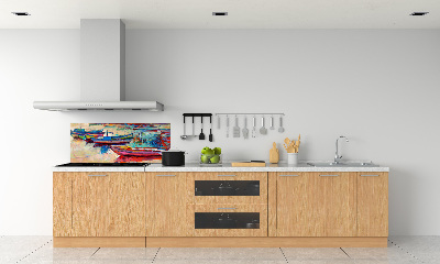 Spatscherm keuken Kleurrijke boten