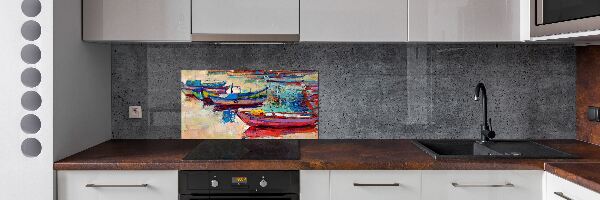 Spatscherm keuken Kleurrijke boten