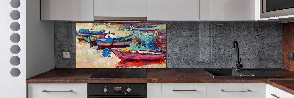 Spatscherm keuken Kleurrijke boten