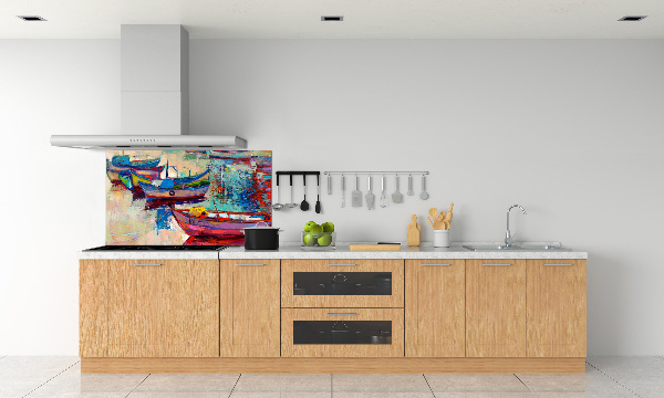 Spatscherm keuken Kleurrijke boten