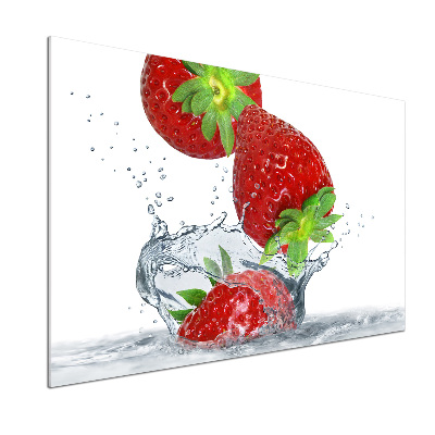 Glazen achterwand keuken Aardbeien en water
