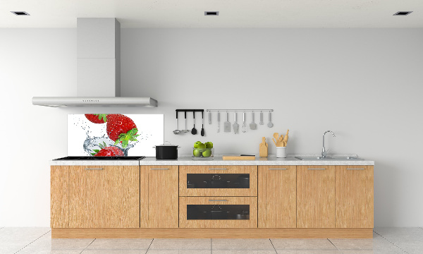 Glazen achterwand keuken Aardbeien en water