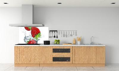 Glazen achterwand keuken Aardbeien en water