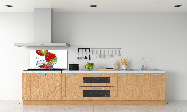 Glazen achterwand keuken Aardbeien en water