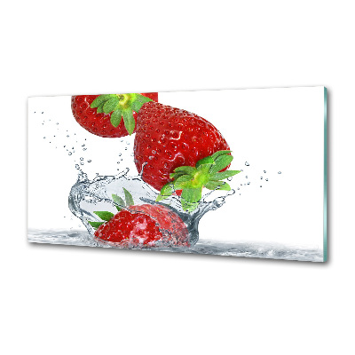 Glazen achterwand keuken Aardbeien en water