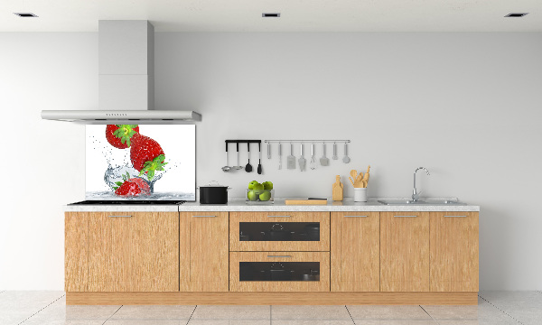 Glazen achterwand keuken Aardbeien en water