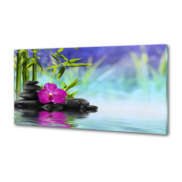 Glazen achterwand keuken Bamboe-orchidee