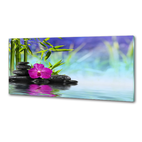 Glazen achterwand keuken Bamboe-orchidee