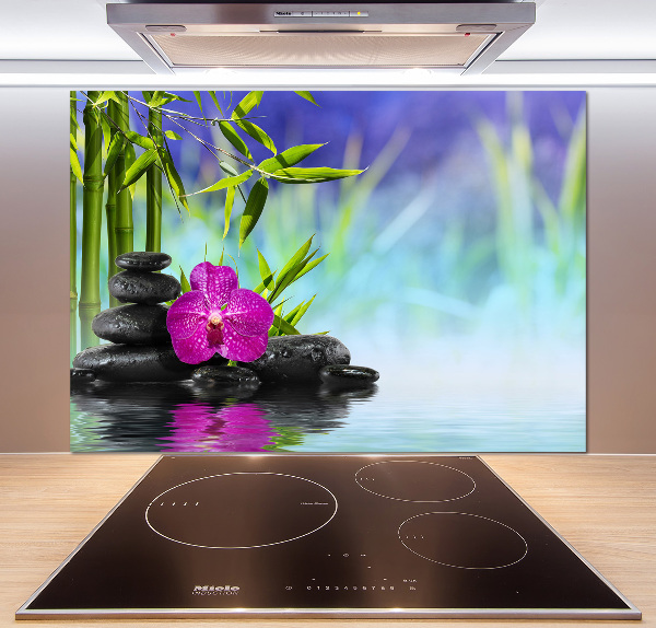 Glazen achterwand keuken Bamboe-orchidee