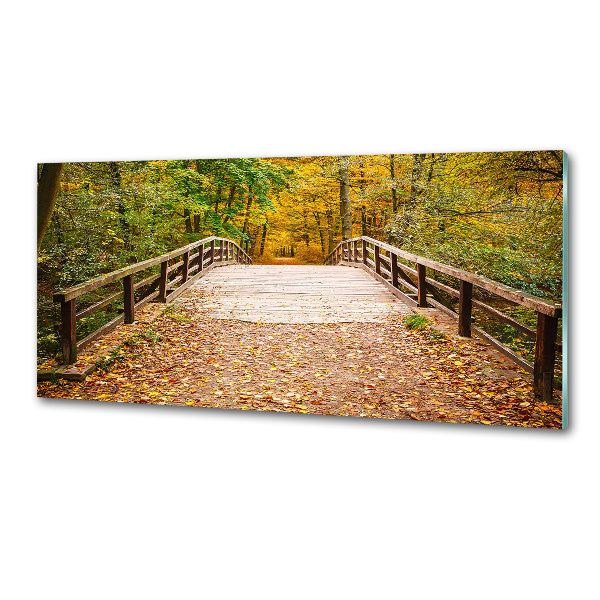 Glazen achterwand keuken Brug in het herfstbos