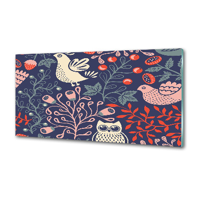 Panel do kuchni Kury sowa rośliny